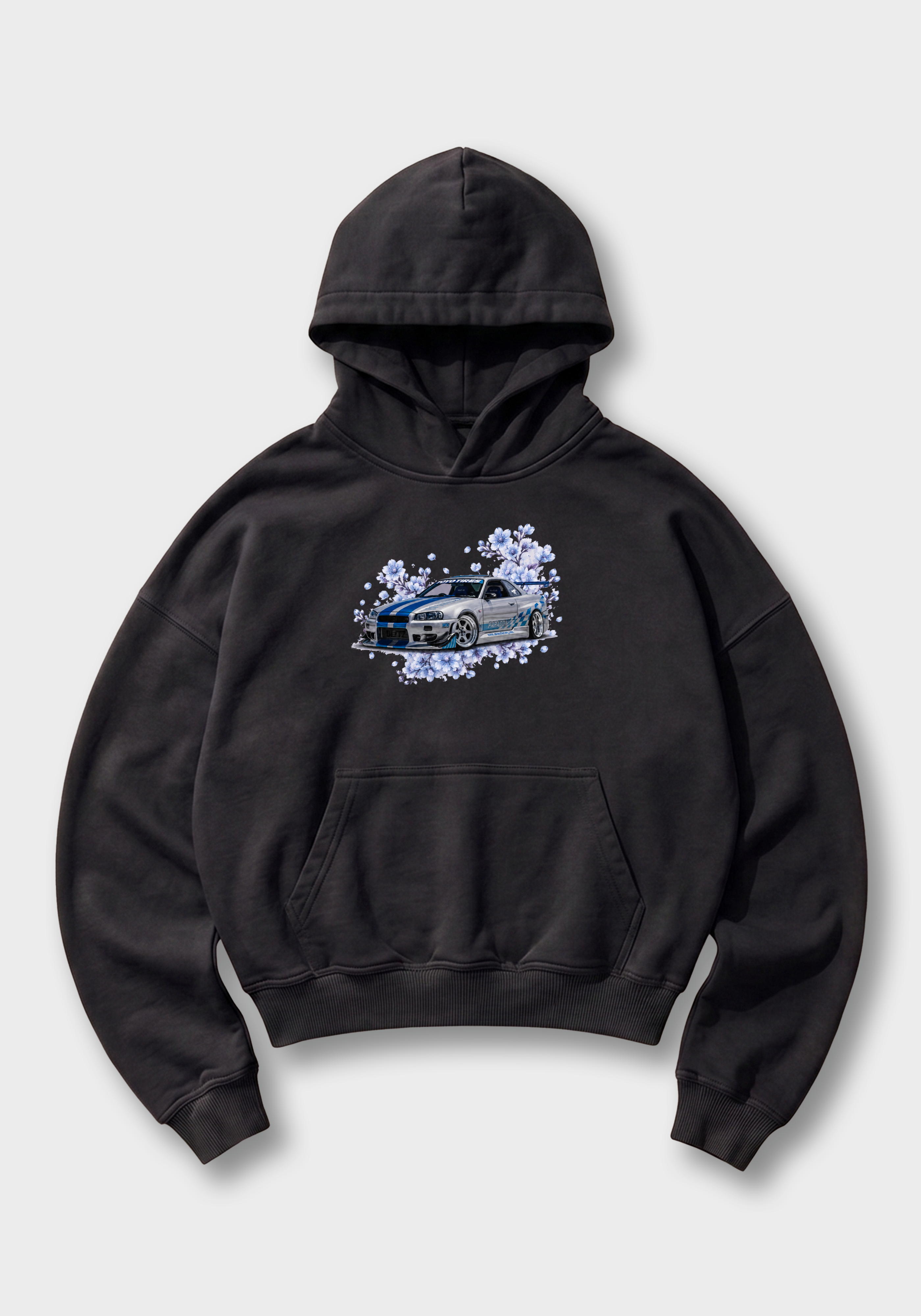 Skyline Oversized Hoodie - Black Front (Designed)