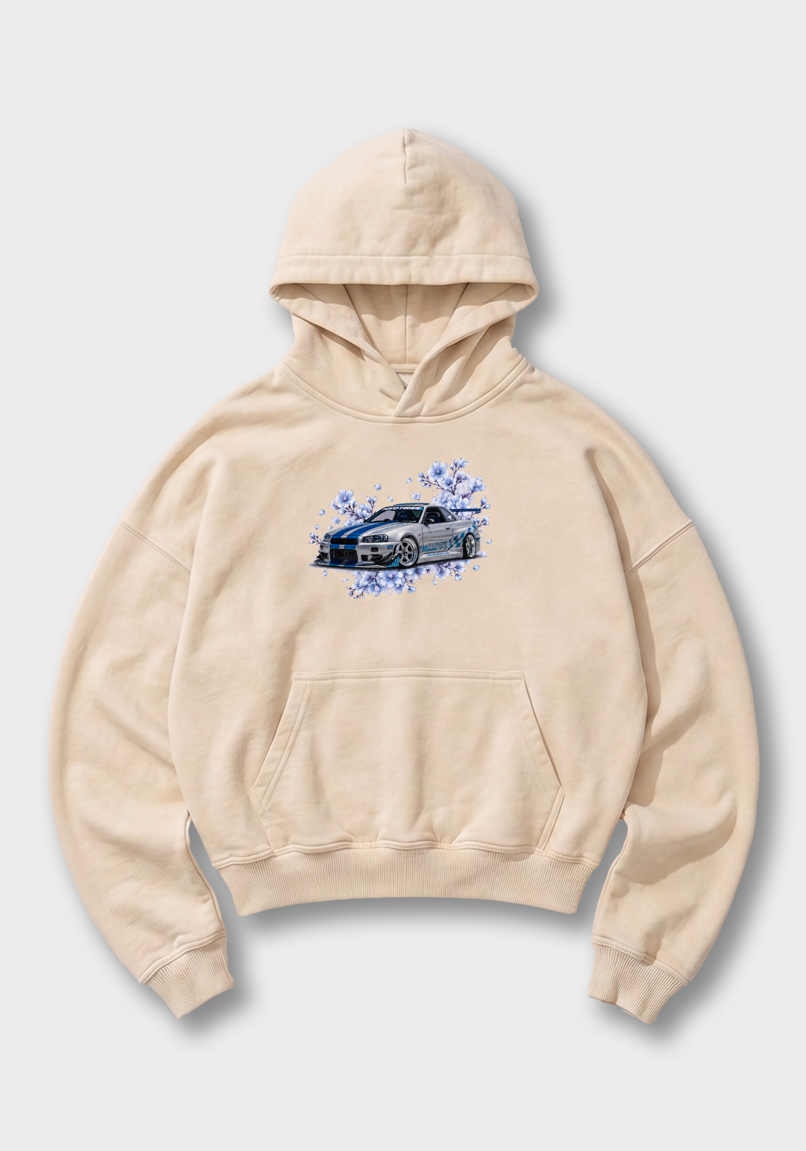 Skyline Oversized Hoodie - Beige Front (Designed)